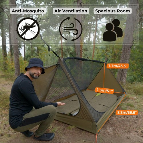onewind Mesh Tent for 2 Person, 2 Openings Inner Tent for Tarp Ultralight Trekking Pole Tent Tarp Backpacking Netting Tent with Waterproof Bathtub Floor, No Trekking Pole Included