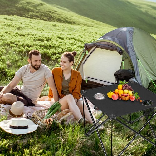 Zorpupoa Folding Camping Table, 600D Oxford Portable Picnic Tables Lightweight Folding Table Beach Table with 2 Cup Holder for BBQ Outdoor Fishing Beach Picnic and Outdoor Activities