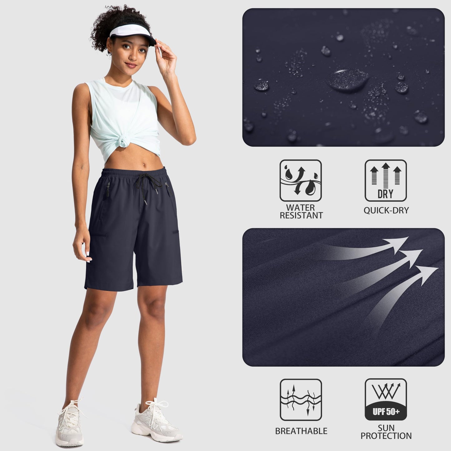 SANTINY Women's 5''/ 7''/9'' Hiking Cargo Shorts Quick Dry Lightweight Summer Shorts for Women Athletic Golf Zipper Pockets(Navy_3XL)