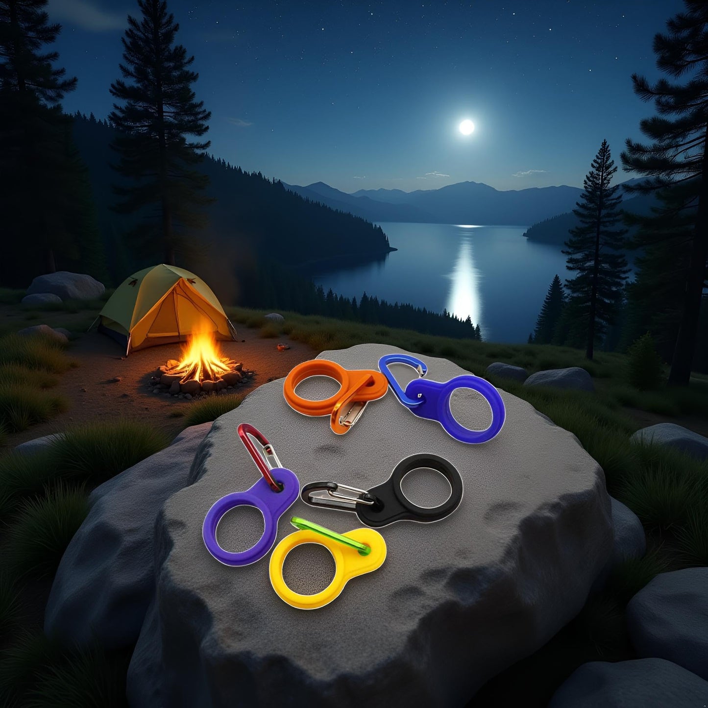 6 Pcs Silicone Water Bottle Buckle with Carabiner Clip Portable Secure Bottle Holder Water Bottle Hanging Rings Silicone Water Bottle Buckle Portable Hiking Camping Water Bottle Accessories