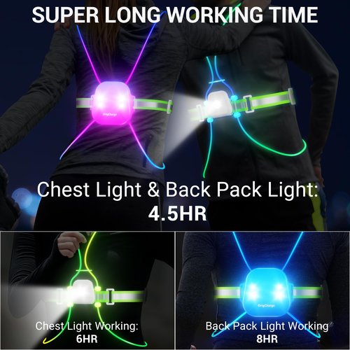 OrigCharge Running Vest for Women, Reflective Running Lights Vest for Night Runners, Running Accessories High Visibility Vest, Safety Reflective Belt for Men, Reflector Running Gear- IPX5 Waterproof