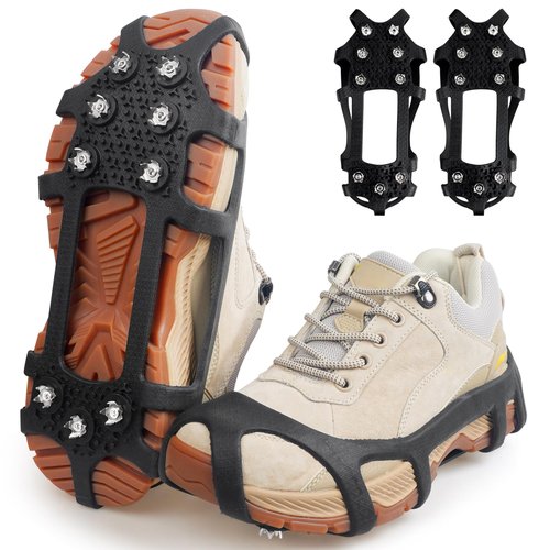 Ice Cleats for Shoes and Boots - Snow Traction Cleats Non Slip Crampons Ice Grippers for Women Men Kids Winter Walking Hiking Climbing Large