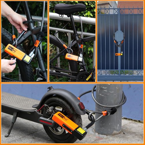 eMjollRay Heavy Duty ‌U Lock‌ for ‌Electric Scooter, Bicycle, Folding Bike‌ -‌10mm x 4ft Security Cable Lock‌ with ‌Keyed Lock & Keychain‌ -Durable Anti-Theft Protection‌ for ‌Outdoor Activities ‌