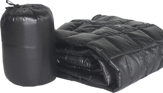 PUFF 50" x 70" High Loft Down Indoor/Outdoor Water Resistant Throw with Extra Strong Nylon Cover, Black