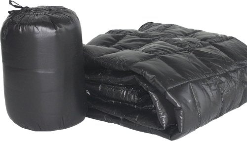 High Loft Down Throw Blanket - 50" x 70" Water Resistant, Black Nylon Cover