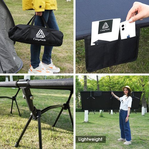 YOUGYM CAMPNACHT Ultralight Camping Cot with Leg Extenders, Aluminum Lightweight Folding Cot for Adults, Portable Backpacking Compact Tent Cot for Outdoor, Hiking, 1 Pack with 2 Use Modes, Black
