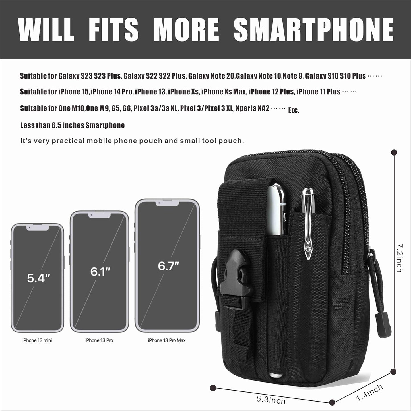 Tactical Waist Pouch EDC Molle Waist Bag Belt Phone Pouch Holster Purse Carrying Pouch for Smartphone, Tools