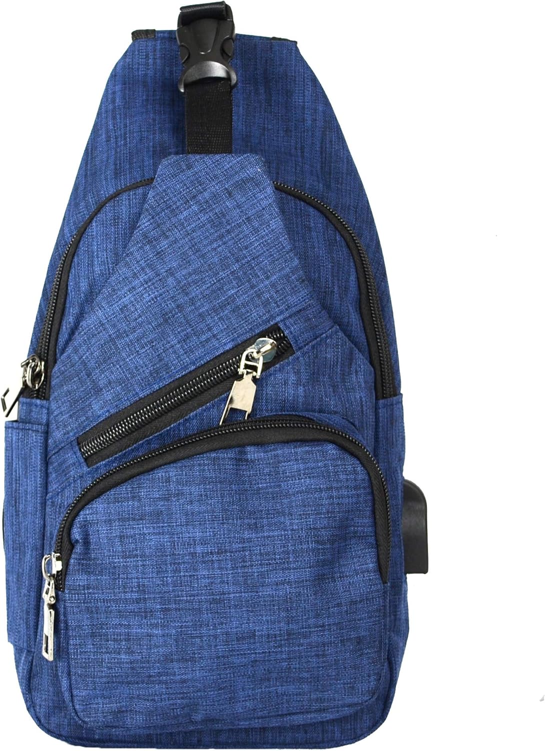 Anti-Theft Daypack Crossbody Sling Backpack, USB Charging Connector Port, Lightweight Day Pack for Travel, Hiking, Everyday, Regular, Black