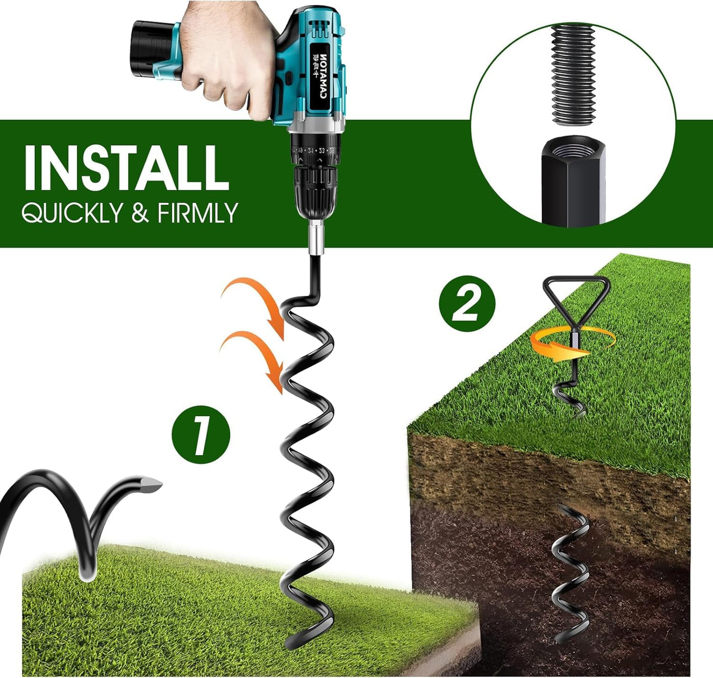 Trampoline Stakes Ground Anchors Screw in, Trampoline Anchors with Strong Straps, Spiral Earth Swing Set Anchor Heavy Duty for Trampolines(Black-8Pack)