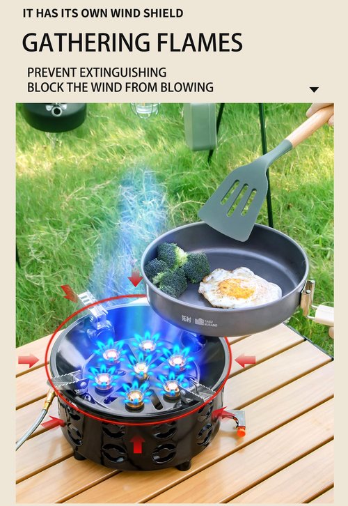 Husyop 3 in 1 Portable Windproof Camping Stove Gas Cooking Burner, 21000W Propane Burners with Piezo Ignition and Carrying Bag for Outdoor Backpacking Picnic Hiking