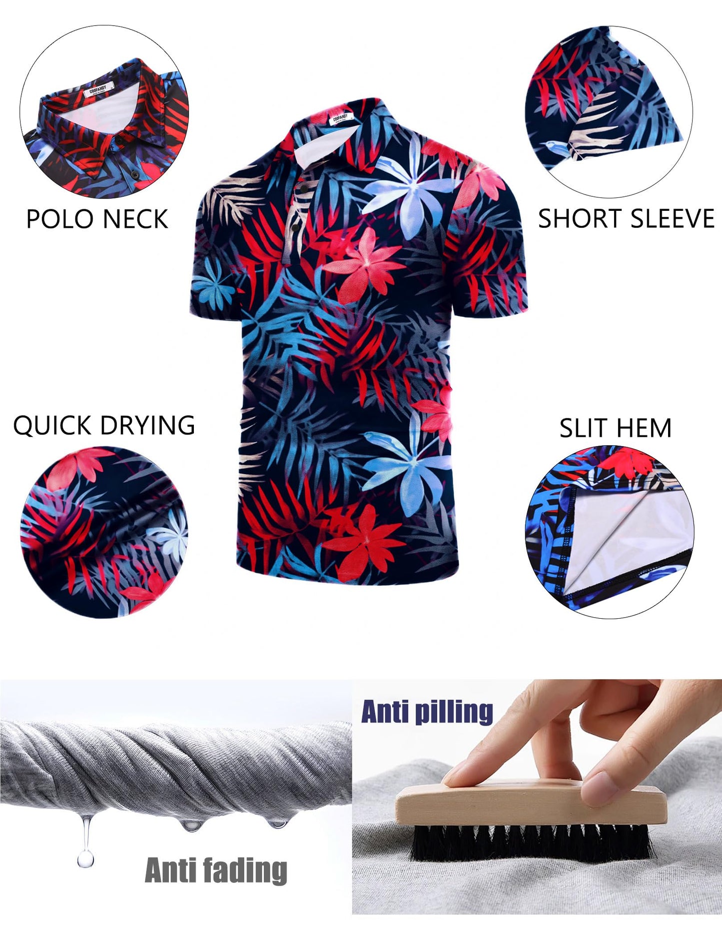 COOFANDY Golf Polo Short Sleeve Shirts for Men Casual Quick Dry Workout Work Button T-Shirt