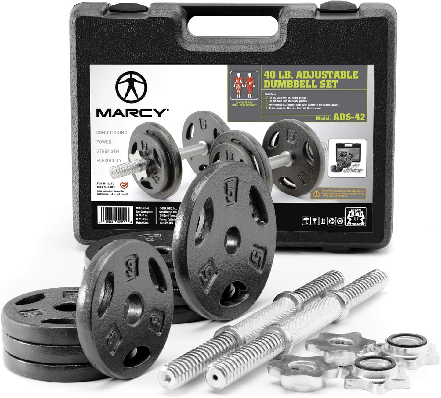 Adjustable 40 lbs Dumbbell Set with Collars for Home Gym - Strength Training & Bodybuilding