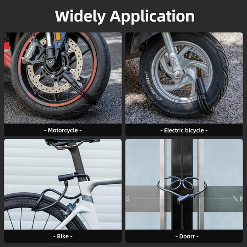 ROCKRBOS Bike Cable Lock with Keys, 2 Keys & 1 Mount Bracket, ABS Lock Shell, Cable Lock for Bike/Gate/Scooter
