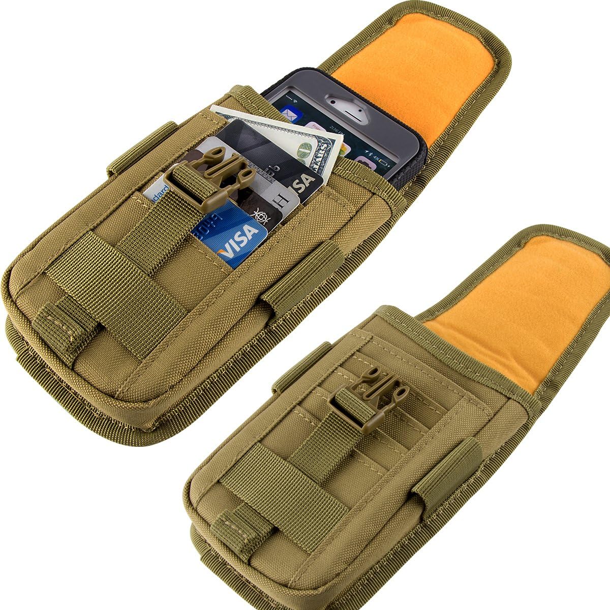 IronSeals Tactical Phone Holster Pouch, Tactical Smartphone Pouches Cellphone Case Molle Gadget Bag Molle Attachment Belt Holder Waist Bag for 4.7"-6.9" with US Flag Patch for iPhone 16 Pro/15 Pro