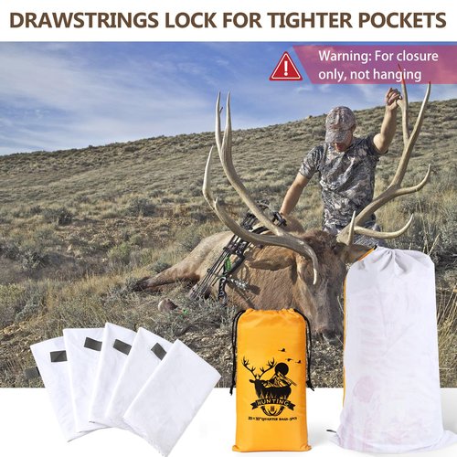 Elk Quarter Meat Bags 5-Pack - 33" x 20" Heavy Duty & Breathable Game Bags for Packing Out Deer, Antelope,Moose & Caribou | Reusable with Reflective Strips