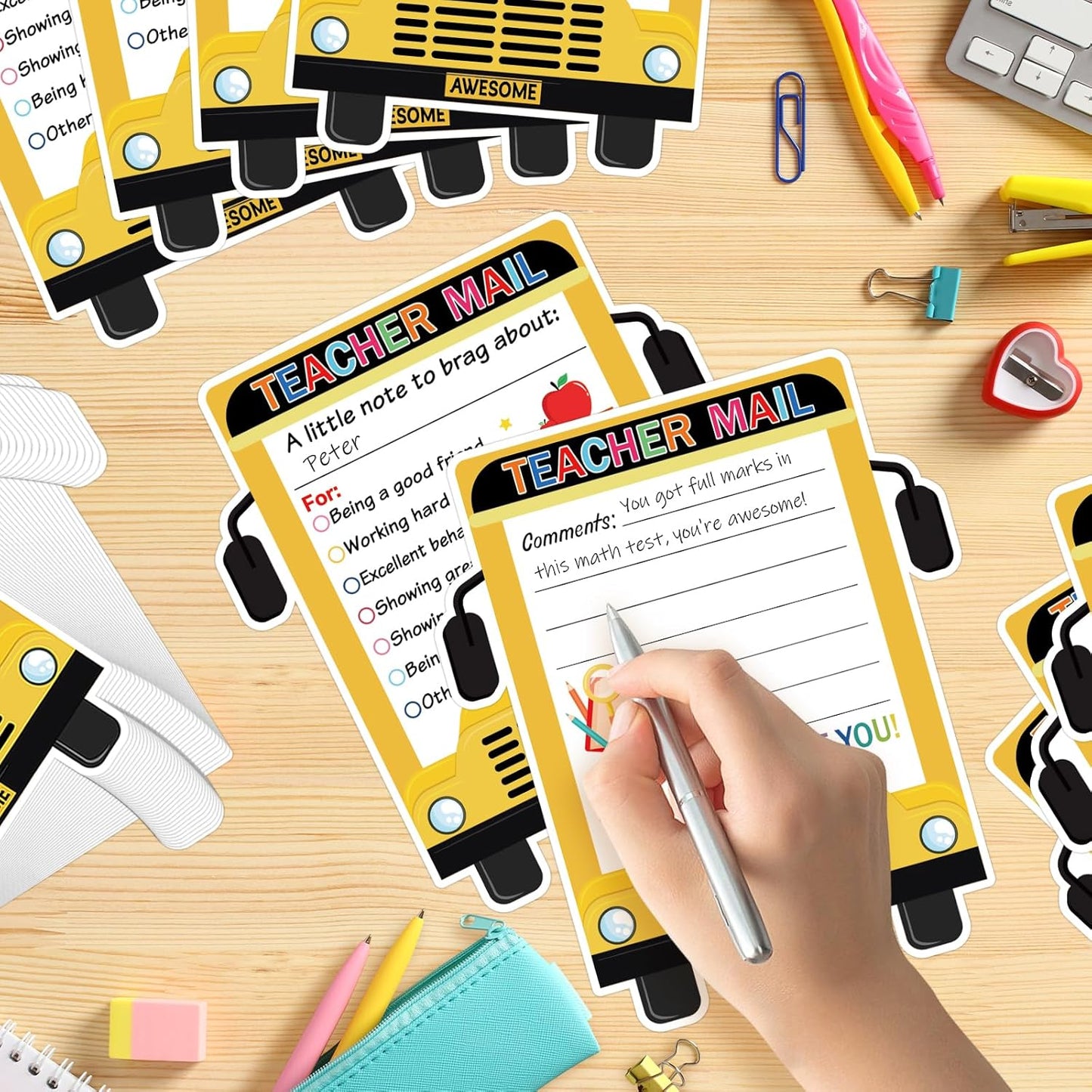 50Pcs Teacher Mail Notes to Parents, Smiley Face Happy Mail Postcards Classroom Good Behavior Incentive Motivational Cards to Send Home for Preschool Kindergarten Elementary School Teacher Supplies