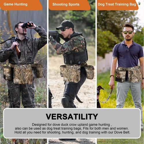 MDSTOP Dove Hunting Game Belt, Multifunction Hunting Gear Bags, Adjustable Shotgun Shell Pouch and Water Bottle Carrier for Shooting, Hunting, Dog Training, Fishing (Camo)