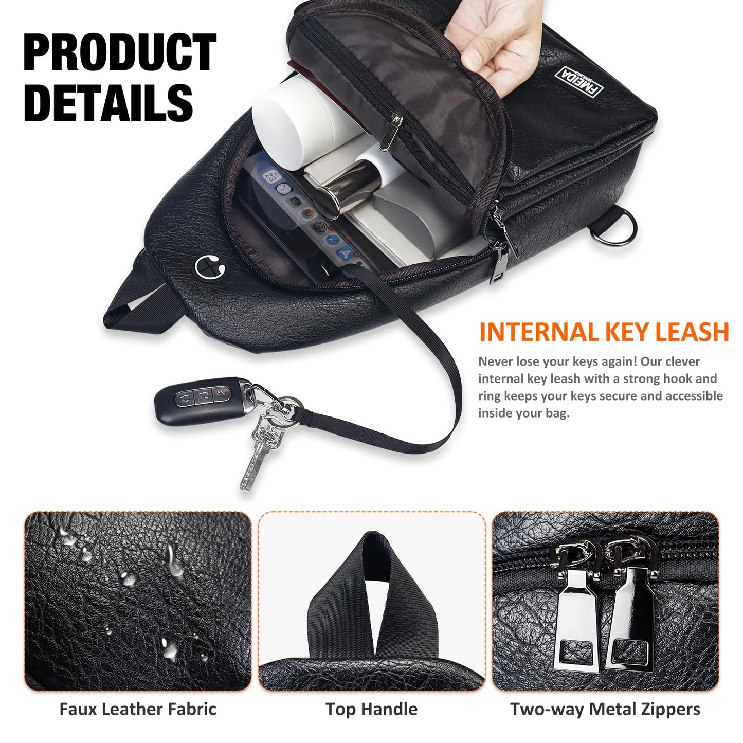 Fmeida Sling Bag for Women, Anti-Theft Crossbody Bag for Women, Sling Backpack Casual Daypack with Convertible Strap - Black