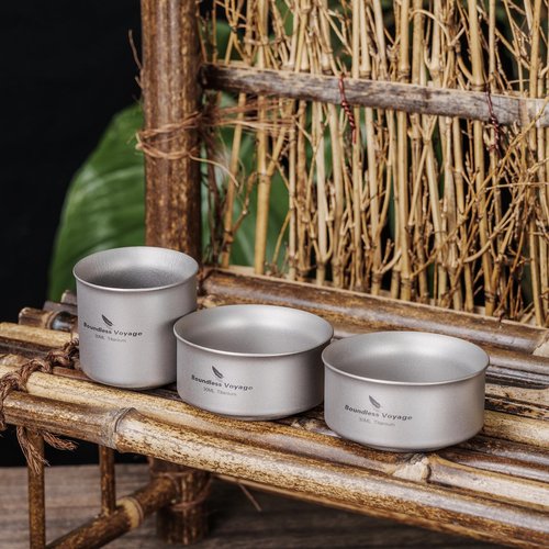 Boundless Voyage Titanium Teacup Double-Layer Tea Maker Outdoor Teapot Camping Mug Set Leightweight Drinking Cup for Backpacking Picnic Travel (Ti3148D-3cups)