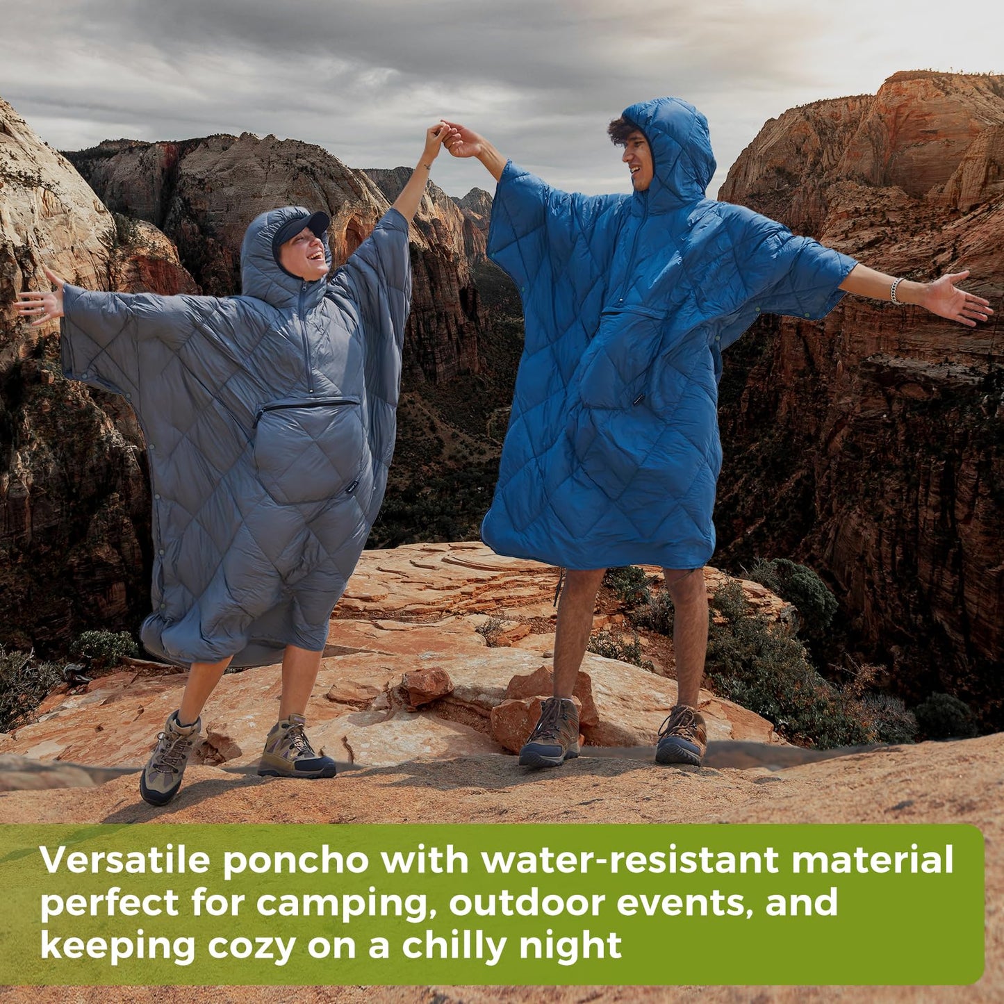 ATEPA Wearable Sleeping Bag, Recycled Camping Wearable Down Blanket Poncho, Ultralight Warm Waterproof Cold Weather Sleeping Bag Coat Jacket Suit for Outdoor Sports, Camping Gifts Women Men, Blue