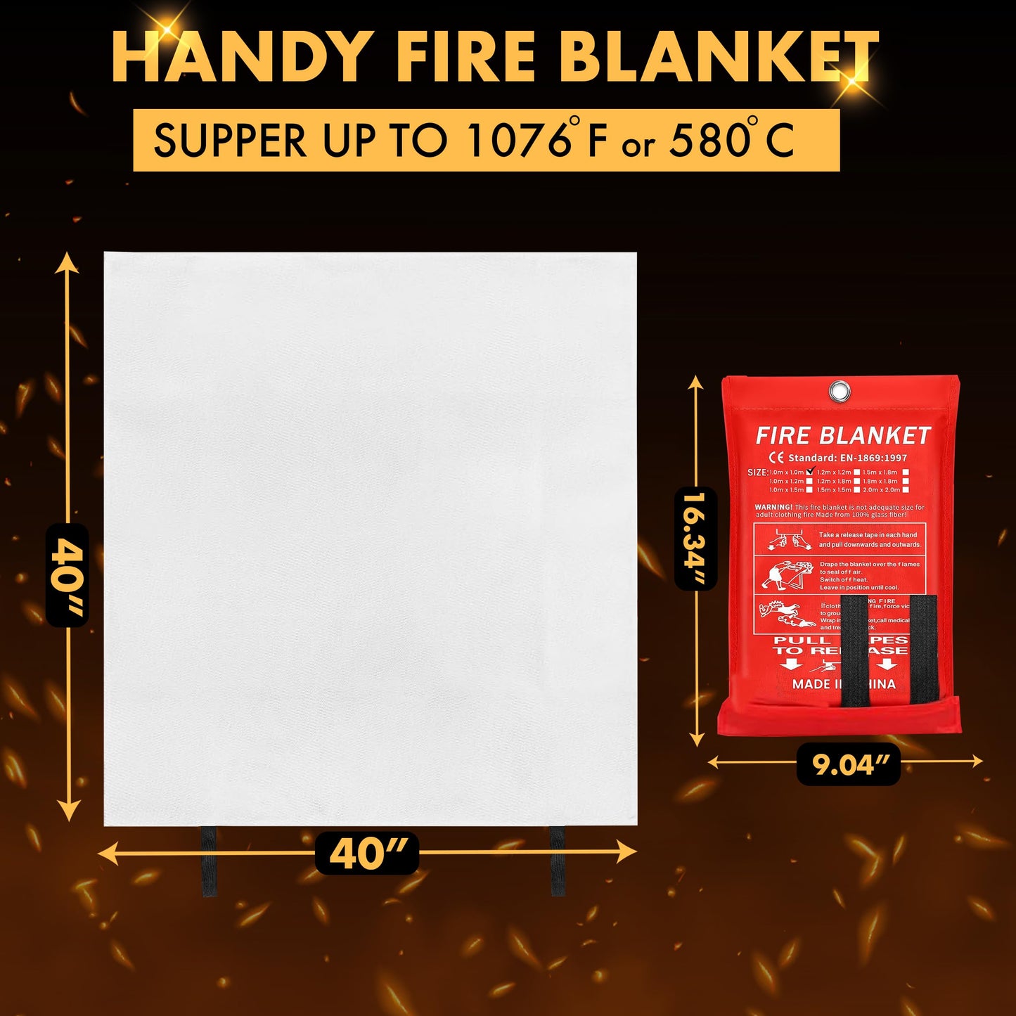 A2Z DISTRIBUTION 40”x40” Fire Blanket for Home and Kitchen, Emergency Fire Extinguisher Blanket, High Heat Resistant Fire Suppression for Home Safety Kitchen, and Camping (2)