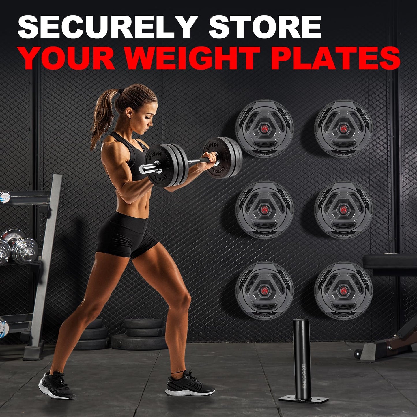 ANOSWXG Wall-Mounted Strength Training Plate Storage Rack – Heavy Duty 2” Weight Plate Holder with Foam Padding, Bumper Plate Storage for Home Gym, Garage, and Power Rack (Black-2pis)