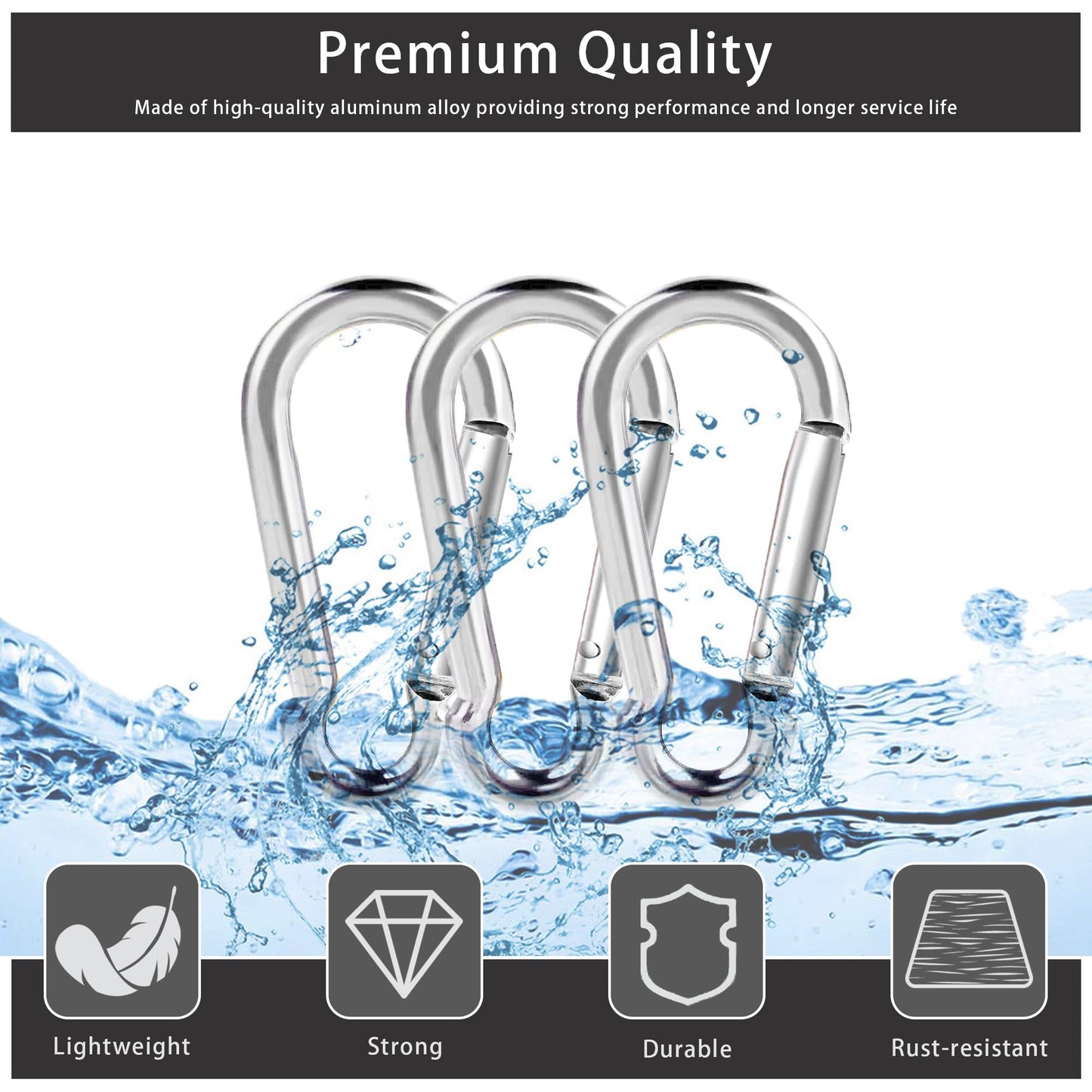 6Pcs Carabiner Clip, 3" Caribeaner Large Aluminum Heavy Duty Carabeaner Clips, Spring Snap Hooks for Keychain Clip with 6 Pcs Keyring for Outdoors, Camping, Hiking, Fishing, Home Gym -Assorted