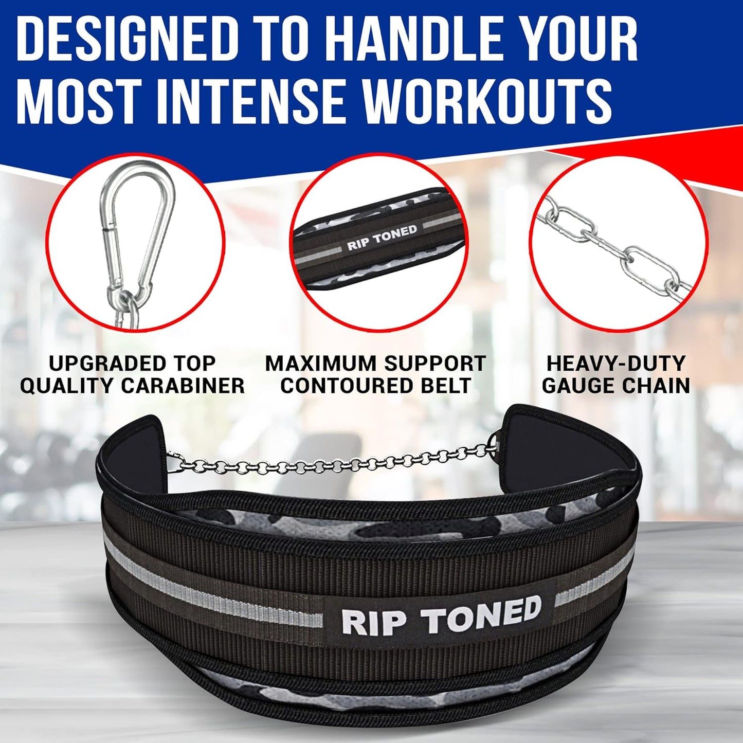 Rip Toned Dip Belt for Weight lifting, Pull Ups, Dips, Chin Ups - 36" Heavy Duty Steel Chain - Weight Belt with Chain for Weight Lifting, Powerlifting, and Strength Training