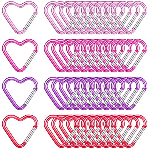 Shimeyao 40 Pcs Heart Keychain Clips Bulk, Aluminum Alloy Snap Heart Shaped Clips for Keys Backpack Outdoor Camping Hammock Dog Leash Water Bottles Holder Traveling Gifts