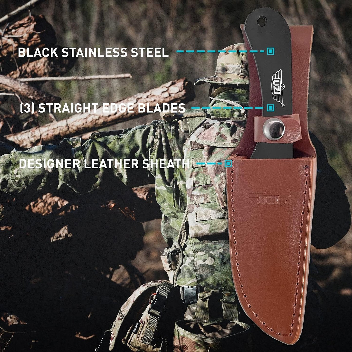 Uzi UZK-FDR-009 Covert Folding Knife with Straight Edge Stainless Steel Blade and Aluminum Handle with Metal Clip and Spring Assist, Survivor Tool, for Outdoor Trips, Camping, Fishing, Hunting, Black