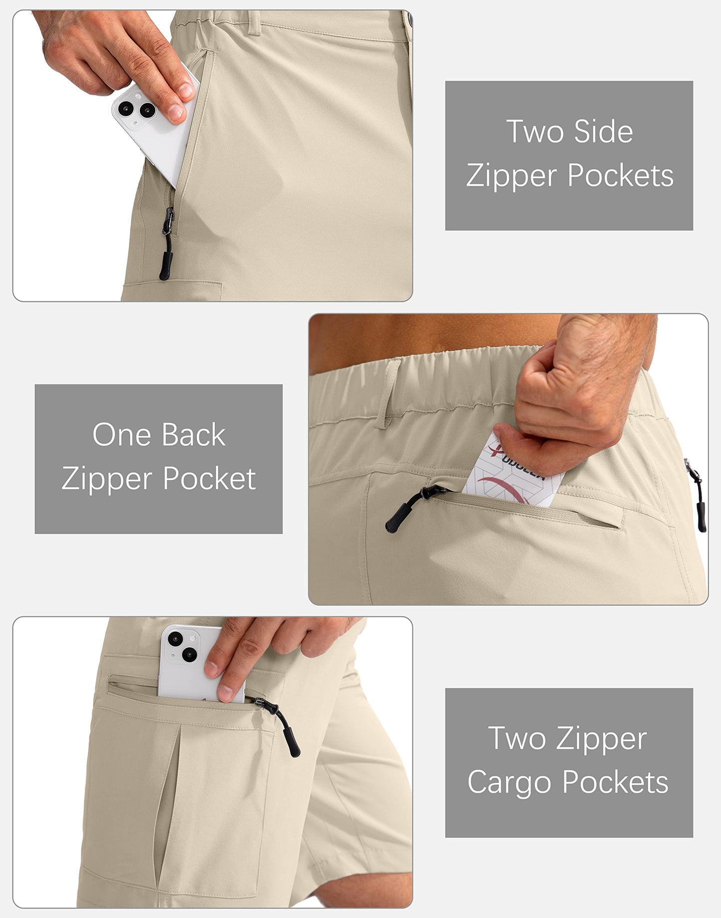Pudolla Men's Hiking Cargo Shorts 9" Lightweight Outdoor Work Shorts for Men Travel Golf Camping Casual with 5 Zipper Pockets(Khaki Medium)