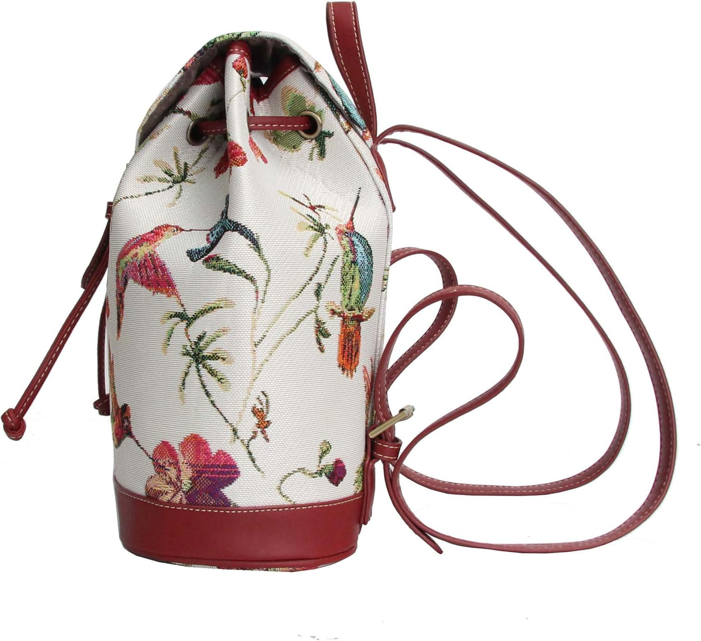 William Morris Strawberry Thief Tapestry Flap Buckle Pull String Backpack by Signare
