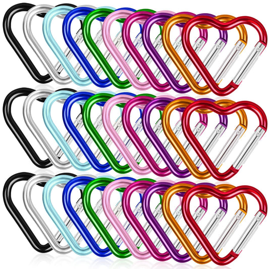 30pcs Heart Carabiner Clip, Alloy Heart Shape Hanging Keychain Clip, Load Aluminum Alloy Keychain Clip for Backpack Hiking Camping Gear