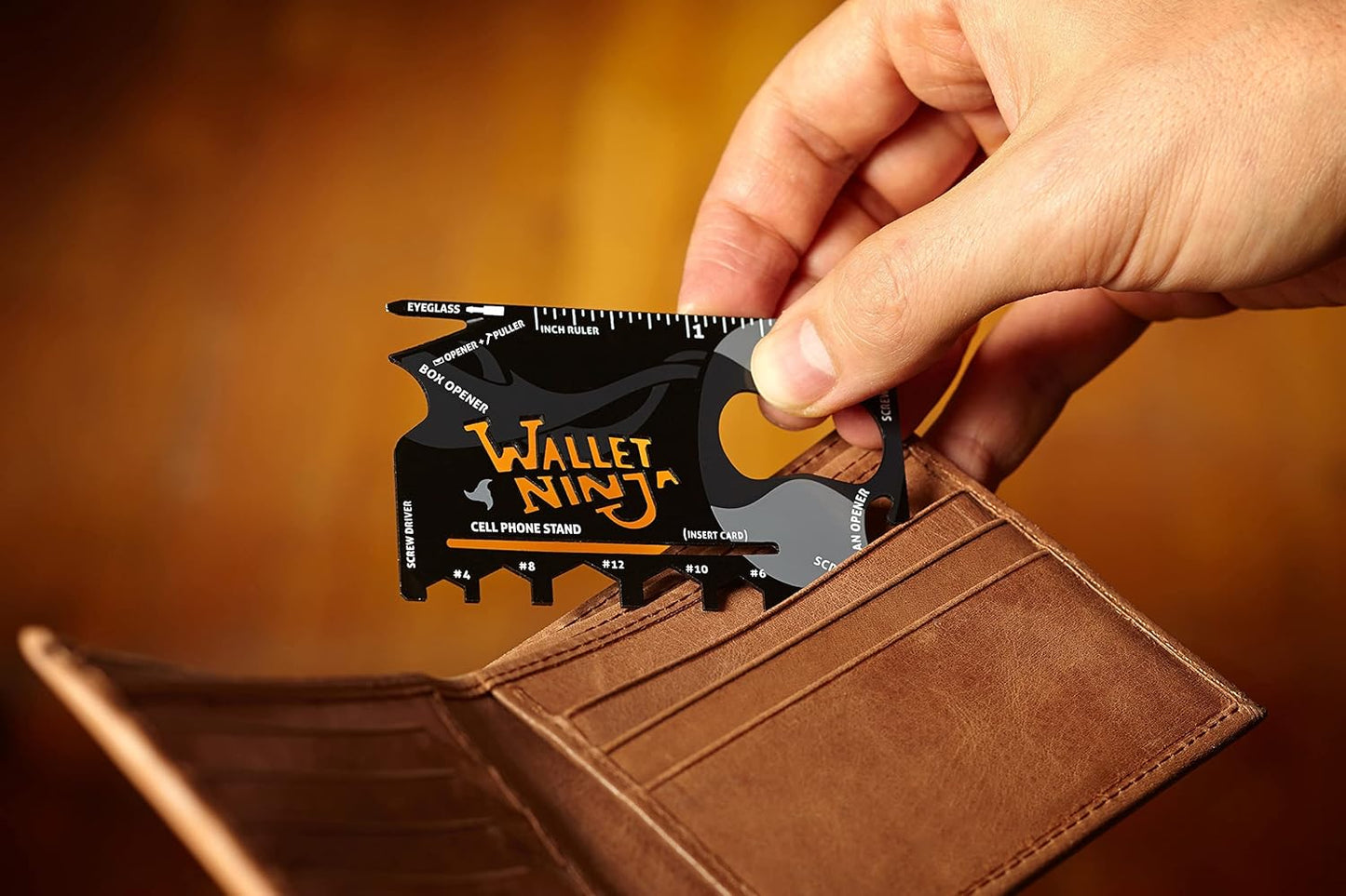 Wallet Ninja 18-in-1 Multitool Card – Versatile Credit Card Tool with Bottle Opener, Screwdrivers & Phone Stand – Black