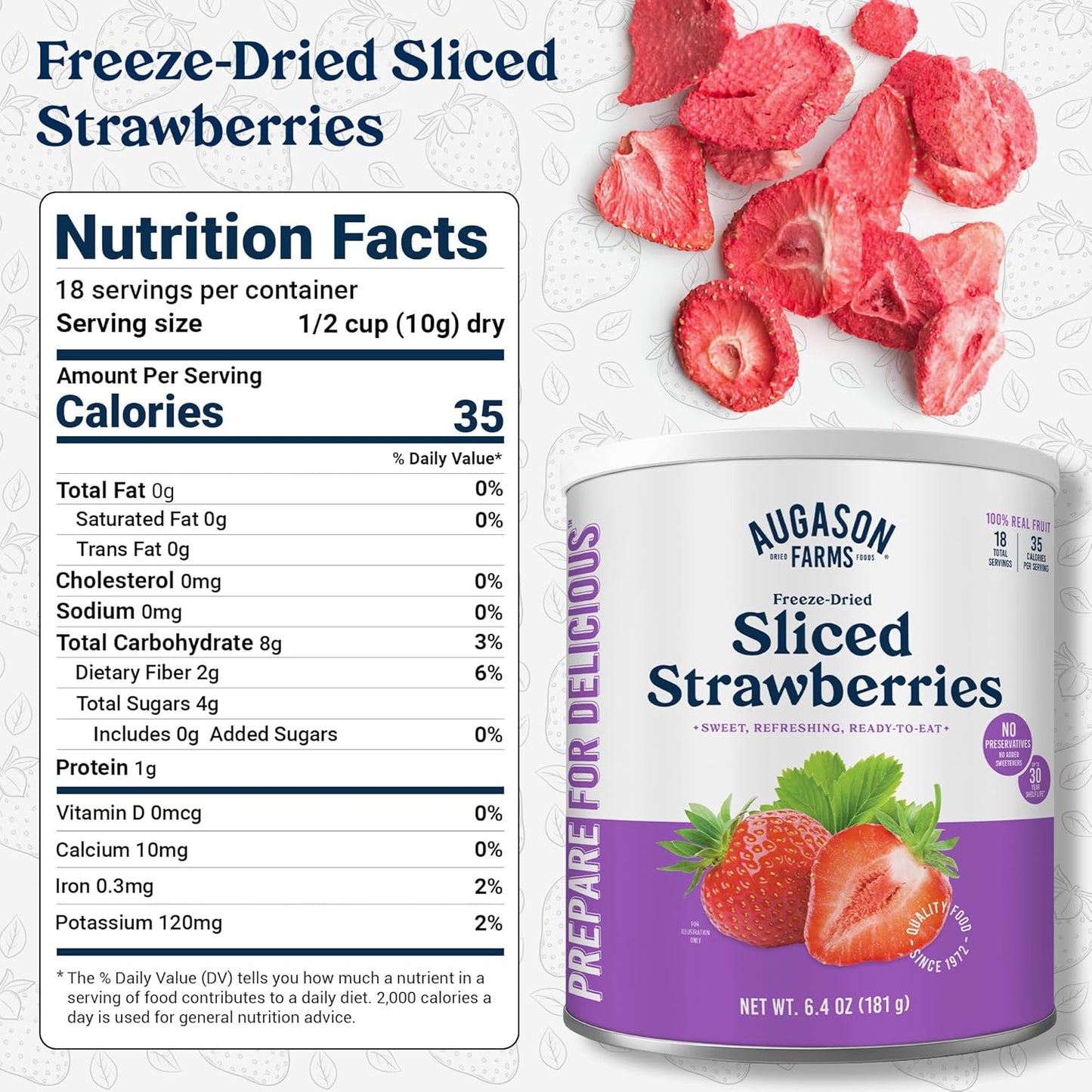 Augason Farms Freeze Dried Sliced Strawberries Can - Gluten Free Snack for Baking, Smoothies, and Emergency Storage - Healthy Individual Fruit Snacks – 6.5 Ounces (18 Servings)