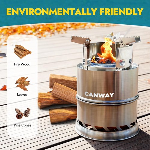 CANWAY Portable Camping Stove Mini Wood Burning Camp Stove for Backpacking Hiking Traveling Survival Cooking Stove Stainless Steel Emergency Folding Camping Stove with Carry Bag