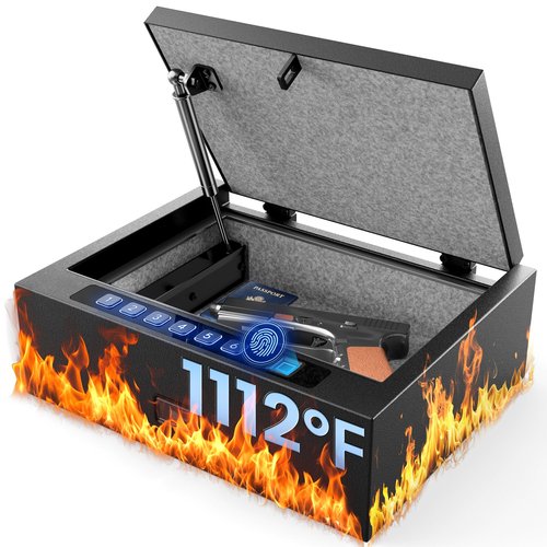Kornerbatl Fire-Resistant Handgun Safe, 16.5LB Heavy-Duty Pistol Vault with Gypsum Layer, Biometric Quick Access, Silent Mode, Digital Keypad & Backup Key, Ideal for Bedside or Car