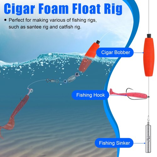 SILANON Peg Floats Fishing Bobbers,Foam Cigar Fishing Floats Bobbers Catfish Floats Slip Fishing Cork Bobbers with Pipe Plug for Catfish Santee Rig Freshwater Saltwater Fishing
