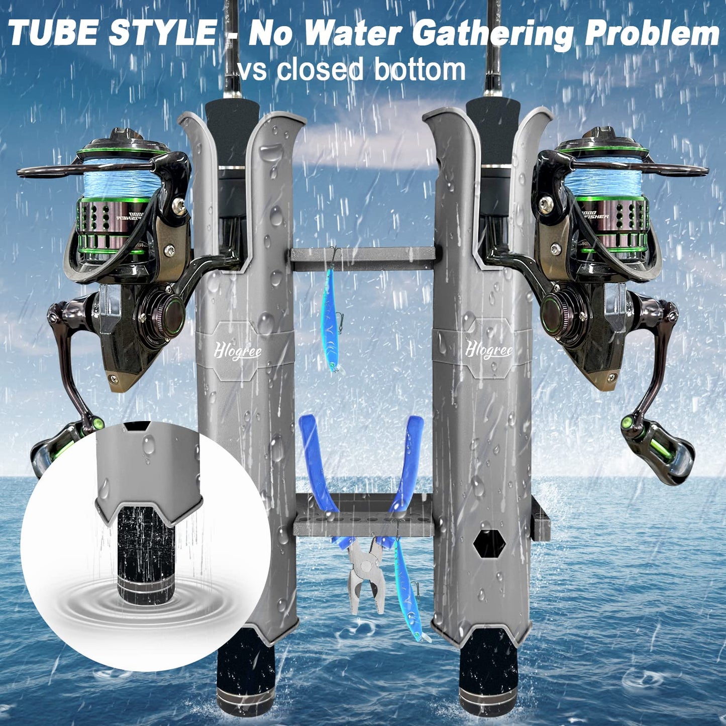 Hlogree Fishing Rod Holder for Boats,Kayak Crate,Cooler,Fishing Tube Rod Holder Bracket,Pole Tube 4 Rod Rack with Screws,Side-Mount Plastic Fishing Pole Rack Holder (Holds 4 Rods)
