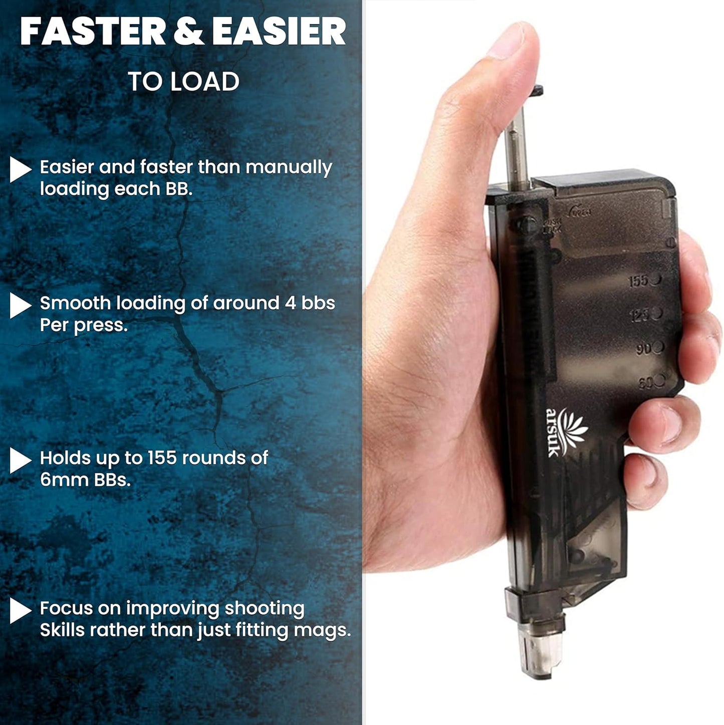 ARSUK Airsoft Fast BB Speed Loader with Adapter–Quick BBS Reloading Tool for 6mm BBS Pellets, Paintball & Airsoft Magazines Speed Loader–Fast & Easy Airsoft Accessory