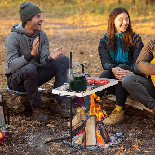 Skyflame Swivel Campfire Grill, Stainless Steel Folding Camping Grill Grate and Griddle with Carrying Bag, Portable Outdoor Cooking Equipment for Open Flame Fire Pit, Backpacking, Camping