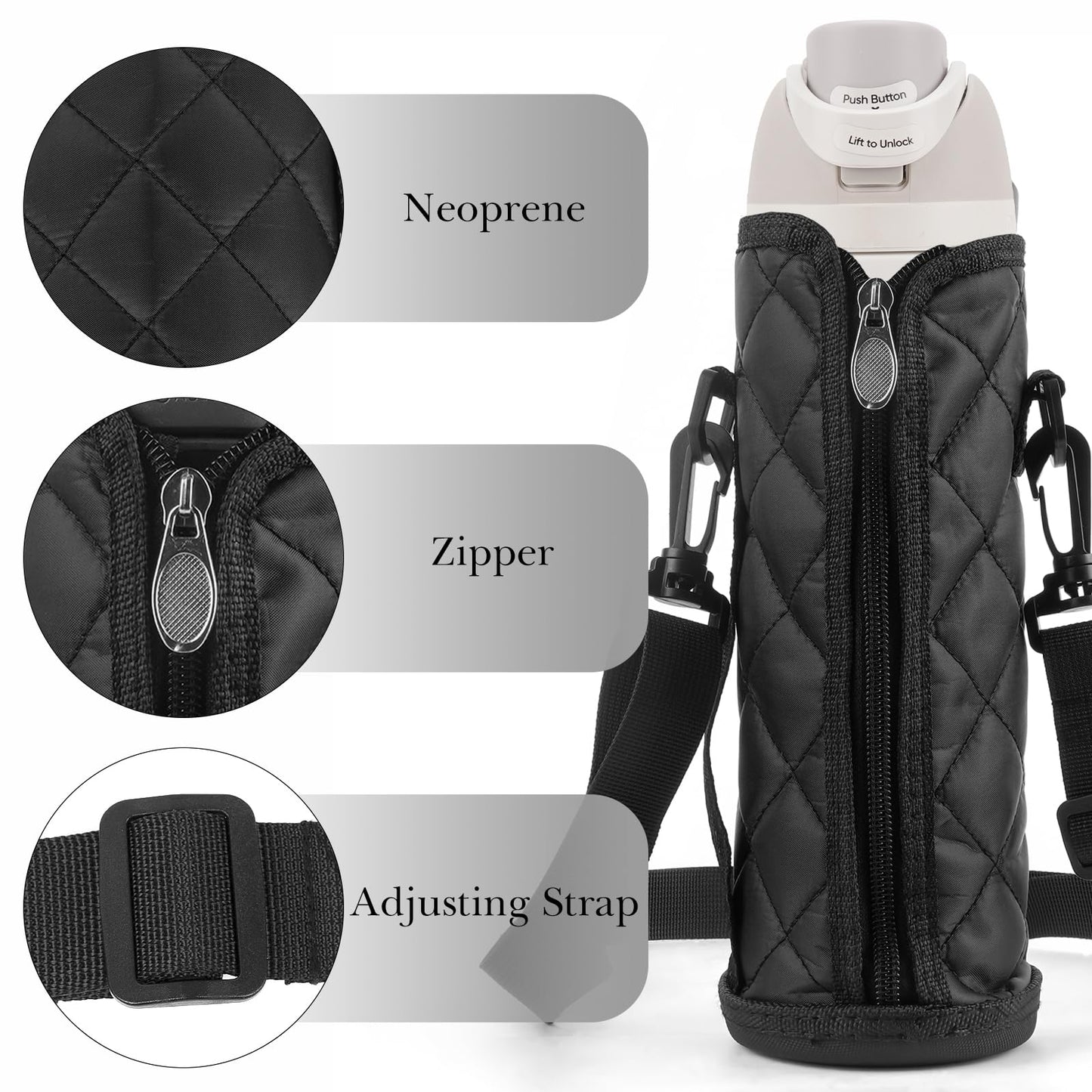 Linkidea Water Bottle Carrier with Strap Compatible with Owala FreeSip 24oz, Stanley Quick Flip Go 24oz, YETI Rambler Bottle 18oz, Waterbottle Sling Bag Holder, Long Shoulder Strap (59'')