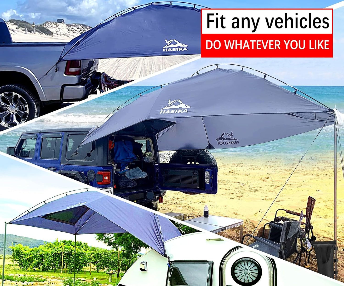 Portable Camping Tent for Truck Bed & SUV - Tear-Resistant Awning Canopy with Sandbags