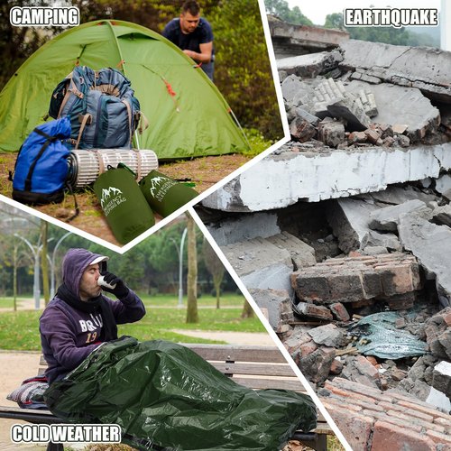 Oudain 6 Pcs XL Emergency Sleeping Bag 94.5" x 49.2" Waterproof Survival Sleeping Bag with Whistle Carabiner Portable Thermal Bivy Sack, Emergency Blankets for Camping Hiking Outdoor Activities
