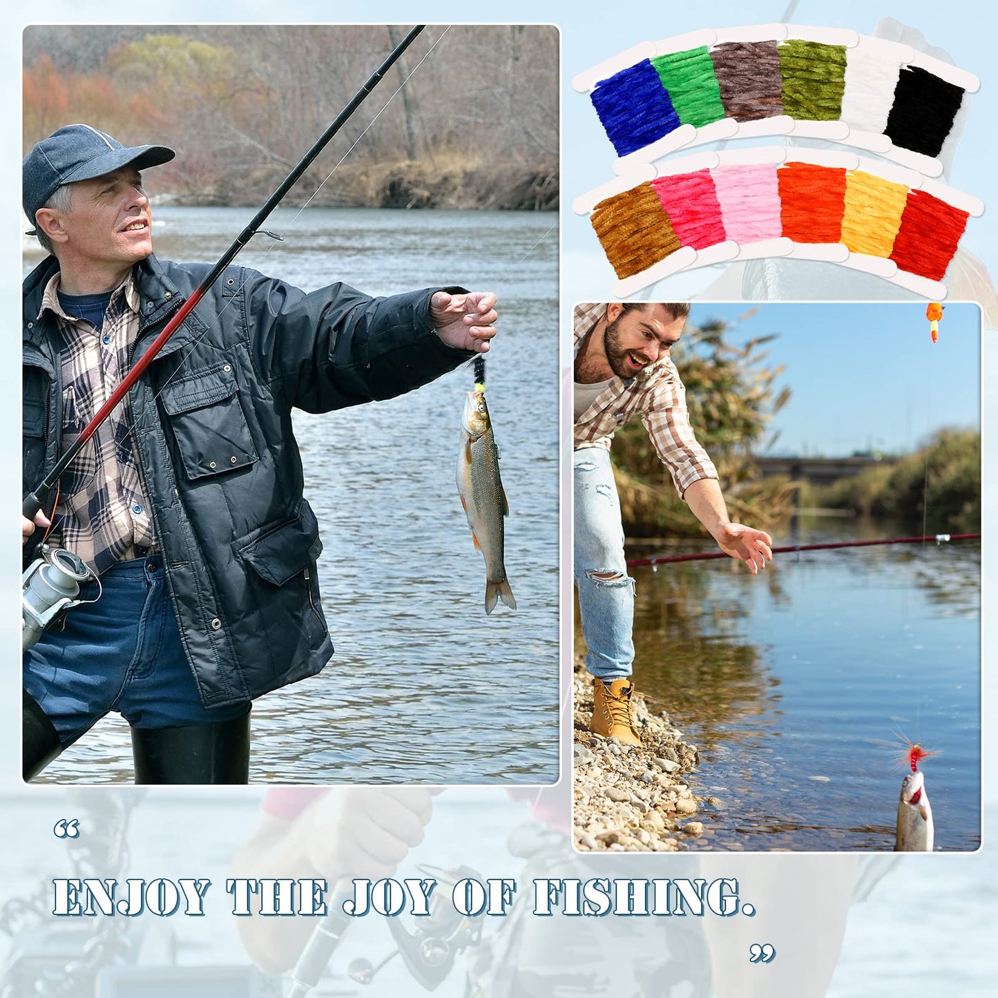 Gejoy 12 Pcs Chenille Fly Tying Materials 65.64 Yards Craft Tieing Fly Tying Chenille DIY Dry Fly Tying Thread for Nymph Woolly Bugger Flex Hackle Body Material, 12 Colors