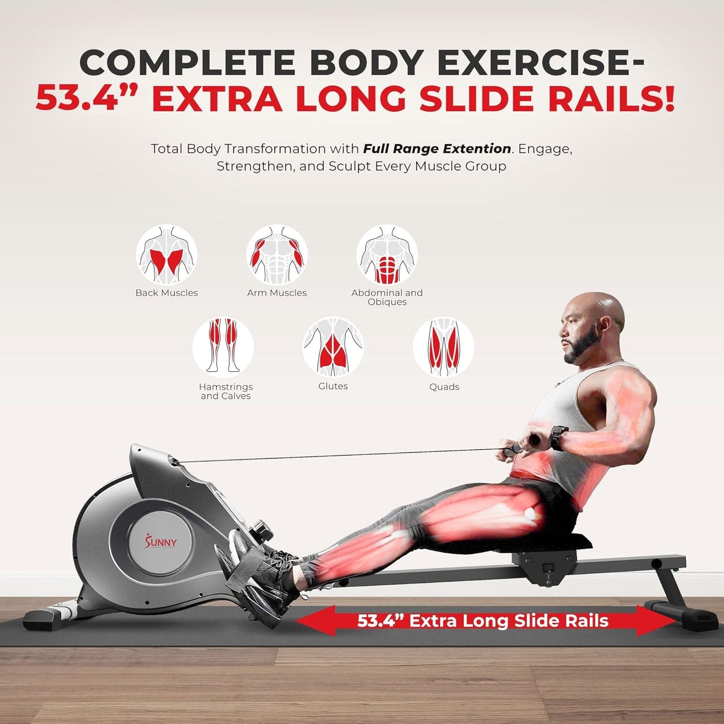 Sunny Health & Fitness Foldable Rowing Machine for Home - Full-Body Low-Impact Workout, Quiet Operation & Free SunnyFit App