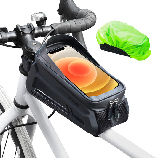 EYPINS Waterproof Bike Phone Bag - Bike/Bicycle Frame Bag for Phones Under 7.2", Bike Phone Holder/Mount, Top Tube Bike Bag with High Sensitivity TPU Touch-Screen, EVA Hard Case, Rain Cover