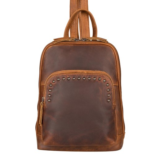 Lady Conceal Concealed Carry Abby Tactical Leather Backpack with Holster and Locking Zippers (Cognac)