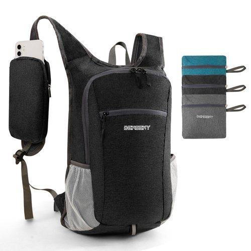 DENSENY 15L Hiking Backpack Travel Daypack Lightweight Small Foldable Packable Back Pack for Men and Women (Black, 15L)