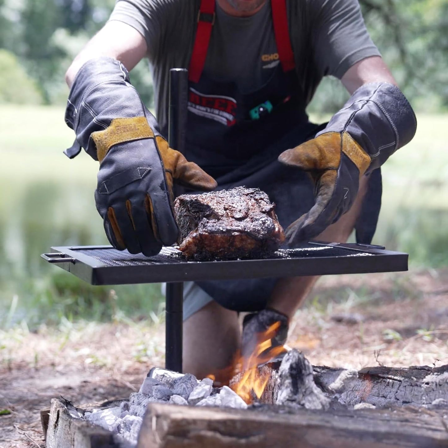 GameMaker Open Fire Cooking Grill – Portable Campfire Grill for Open Flame Cooking, Firepits, Outdoor Fire Rings & Camping – Heavy-Duty, Easy Setup & Adjustable Height